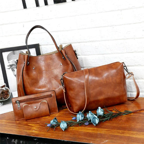 Four Piece Trendy PU Mother-and-child Bag Solid Color One-shoulder Diagonal Bag