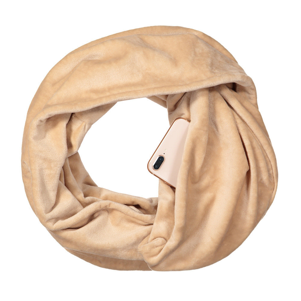 High Quality Soft Plush Warm Scarf Unlimited Zipper Travel Pocket Bib