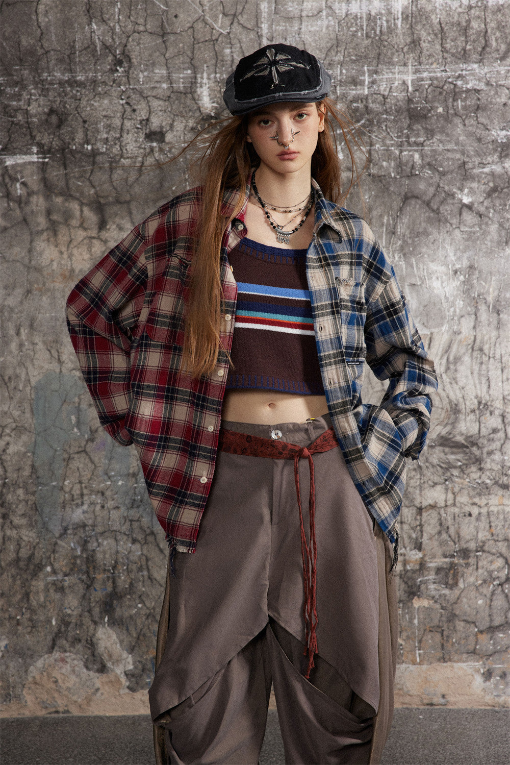 Fashion Color Contrast Stitching Plaid Shirt For Men