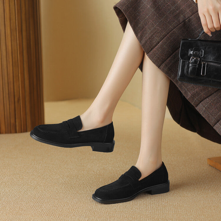 Women's Sheepskin Pumps With Square Toes And Retro Round Toes