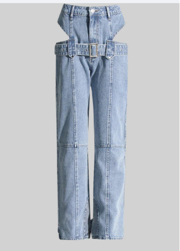 Midriff Outfit Straight-leg Design Cargo Pants Trousers Washed Jeans