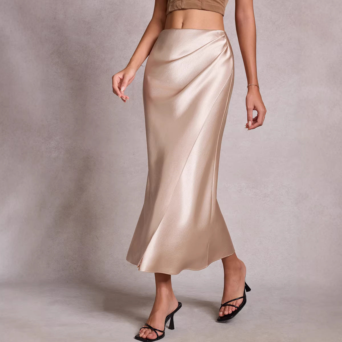 New Puffed Satin Skirt With Elastic Waist