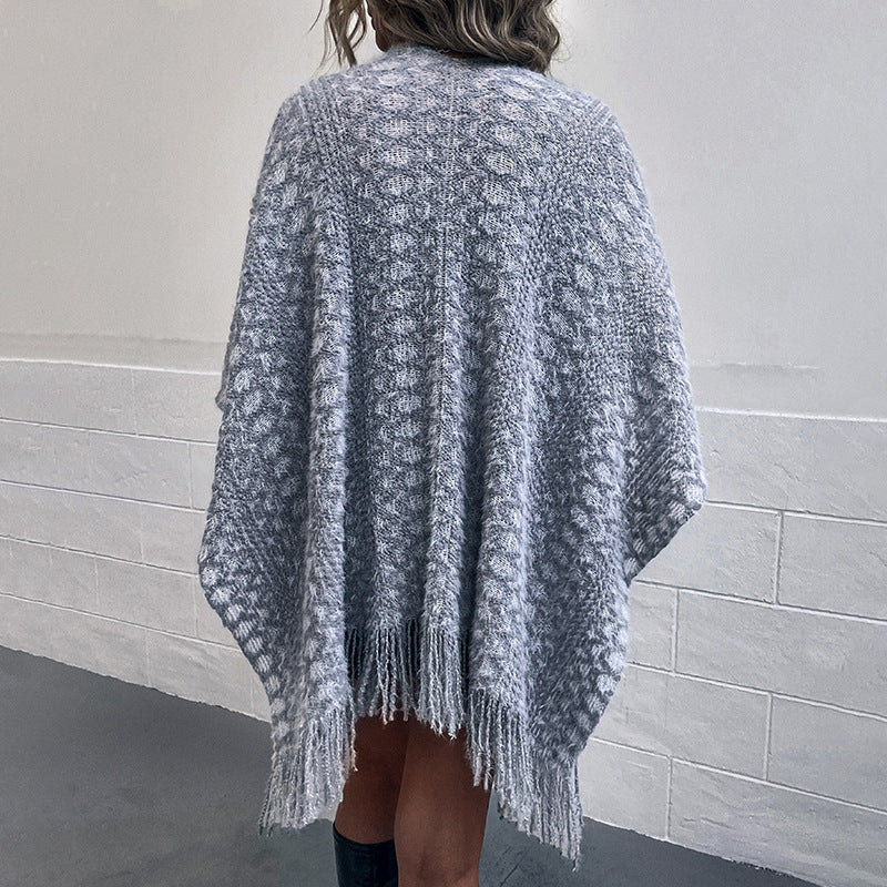Hæklet Polyester Garn Hule Strikket Kvast Kappe Og Sjal Sweater Dame Cardigan