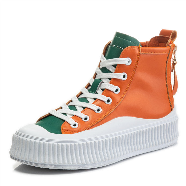 Double Zipper Ankle Boots With Increased Fat And Soft Sole High-top Shoes