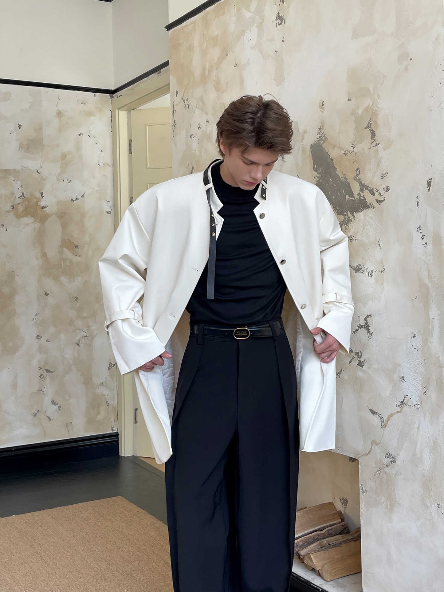Cape Belt Design Fashion High-end Round Neck Coat
