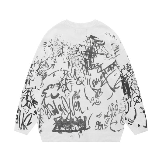 Men's Graffiti Printing Round Neck Sweater