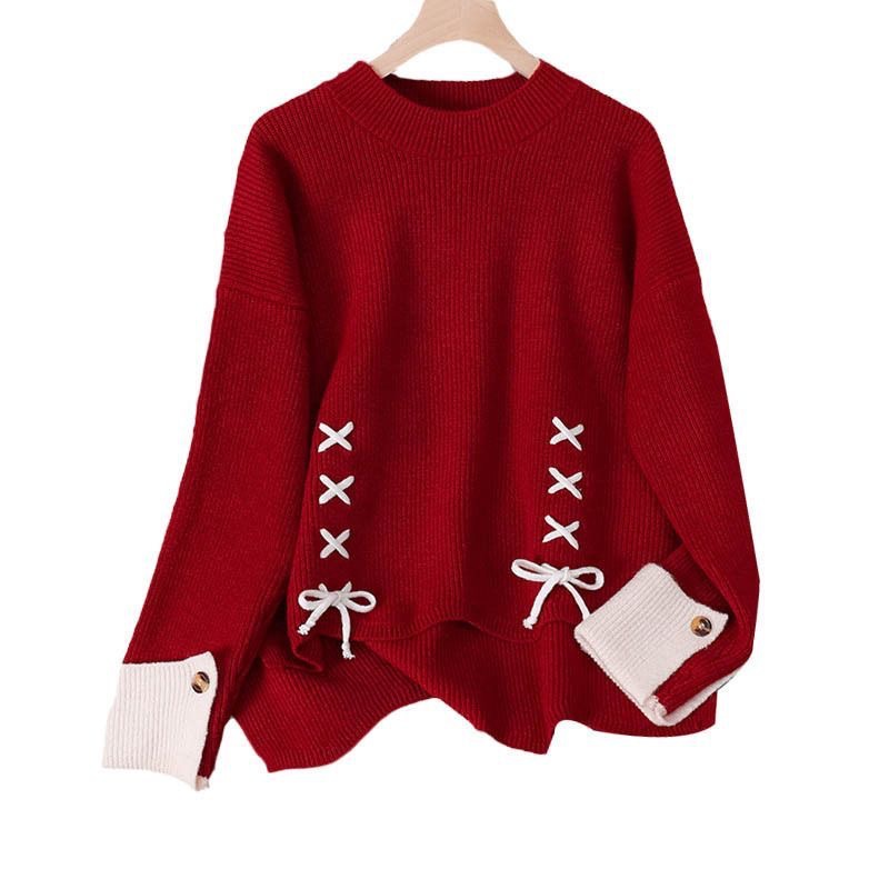 Women's French Style Bow Drawstring Knitted Sweater