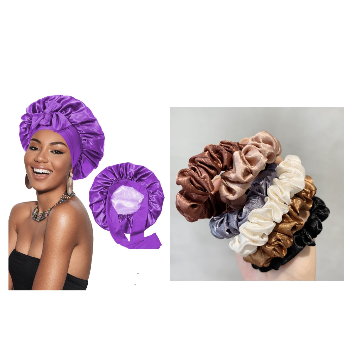 Double-layer Satin Ribbon Round Cap Bow Artificial Silk Beauty Hair Care Wide-brimmed Hat