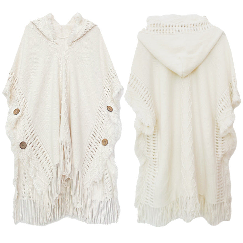 Button Shawl Bohemian Tassel Sweater
