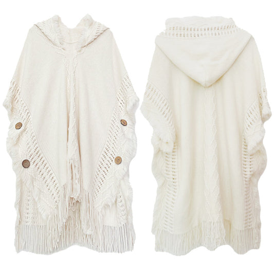 Button Shawl Bohemian Tassel Sweater