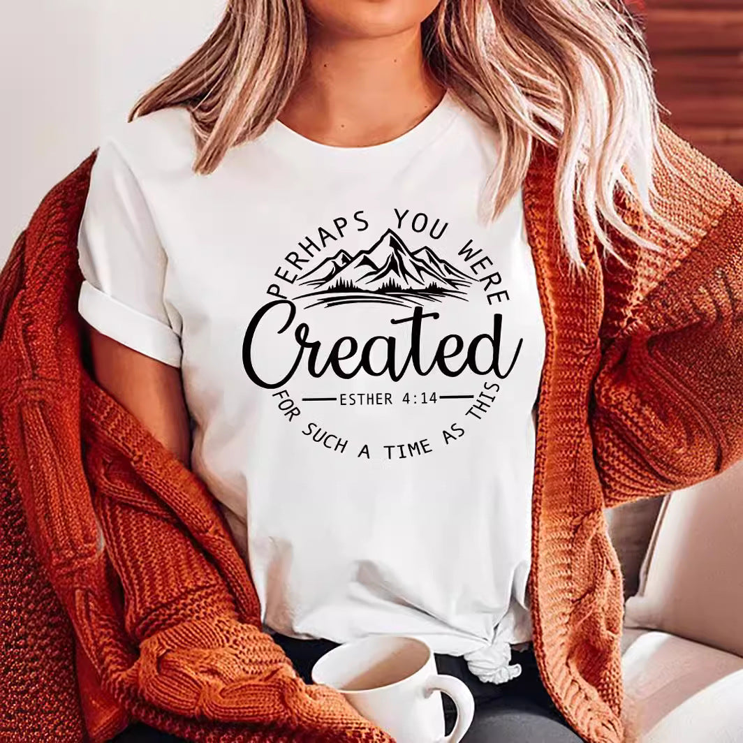 Women's Casual Round Neck Slogan Printed Short Sleeve