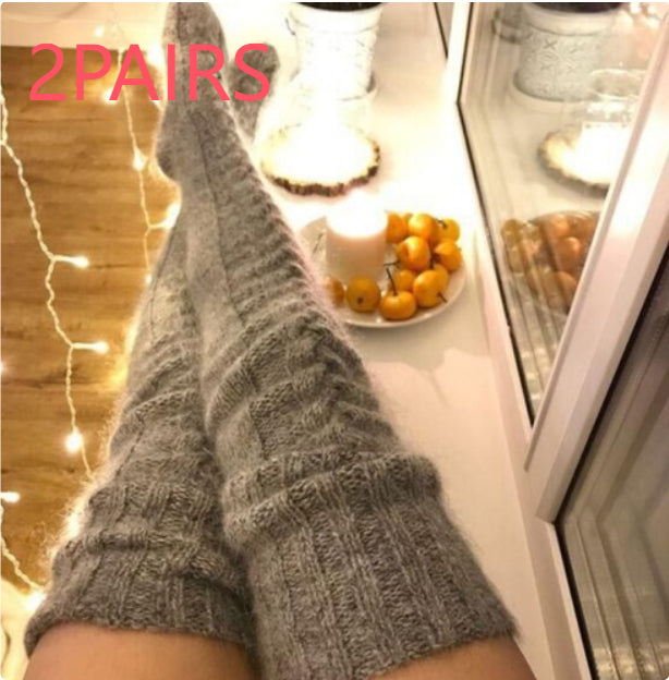 Women's Solid Color Over-the-knee Wool Foot Warmer Stockings