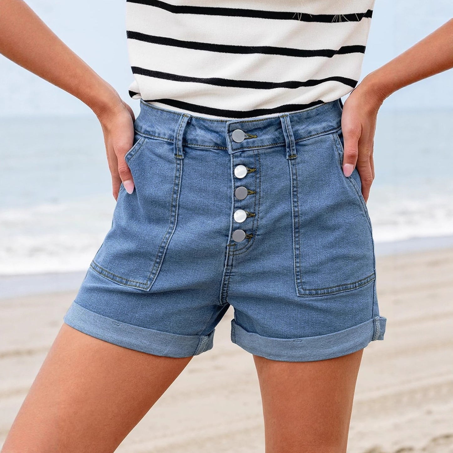American-style Slimming Figure-flattering Stretch Denim Shorts