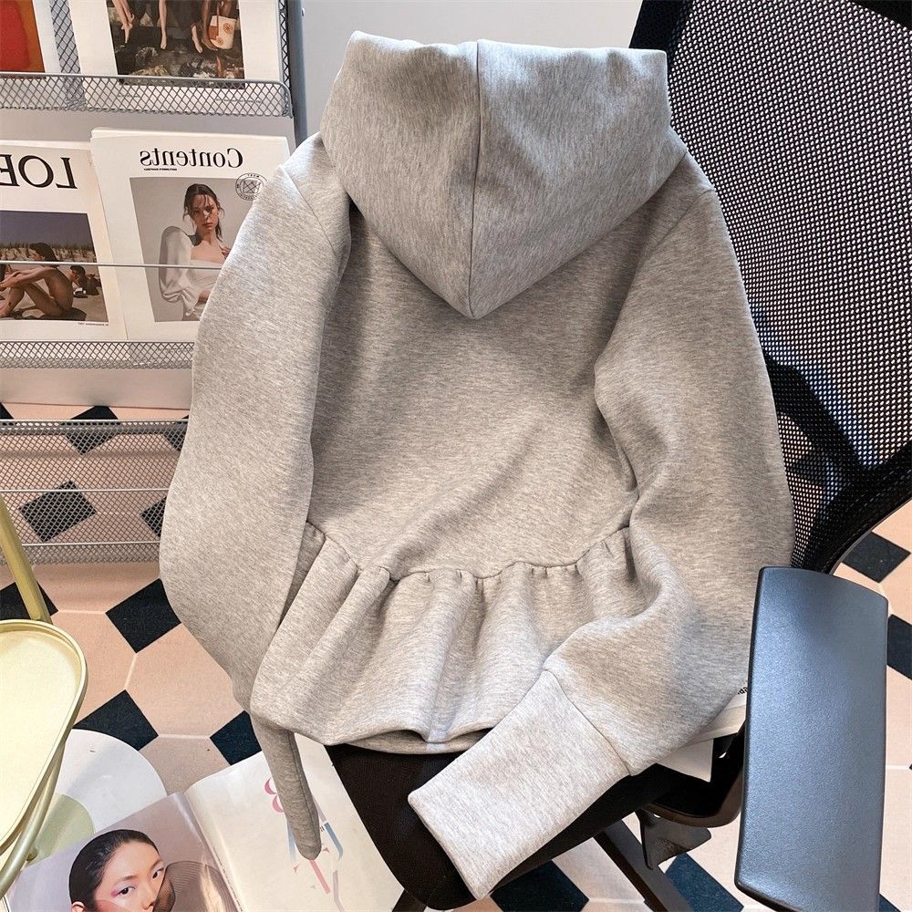 Womens Korean-style Gray Hoodie With Bow-Tie Straps