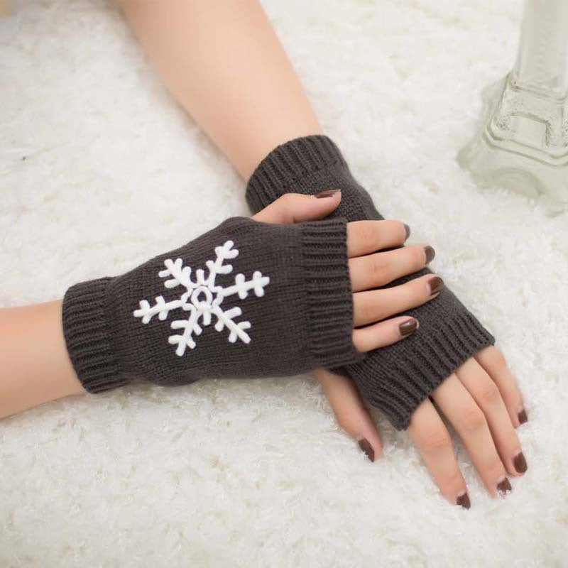 Christmas New Knitted Half Finger Embroidered Warm Gloves
