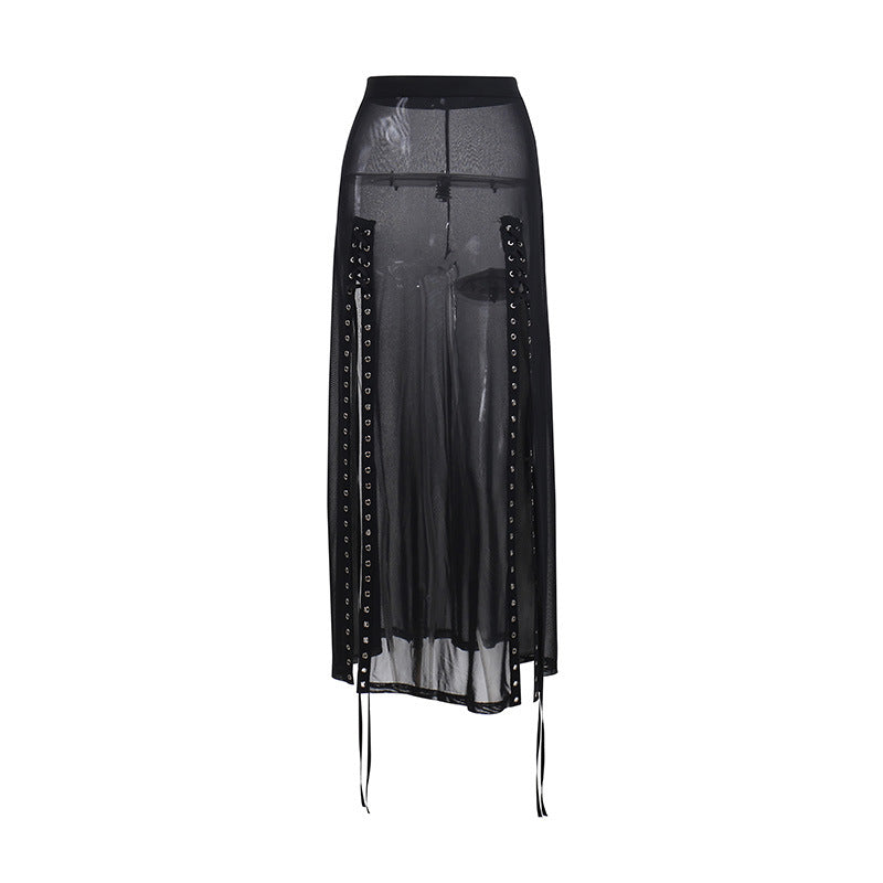 Women's Lace Slim-fit See-through Mesh Long Dress