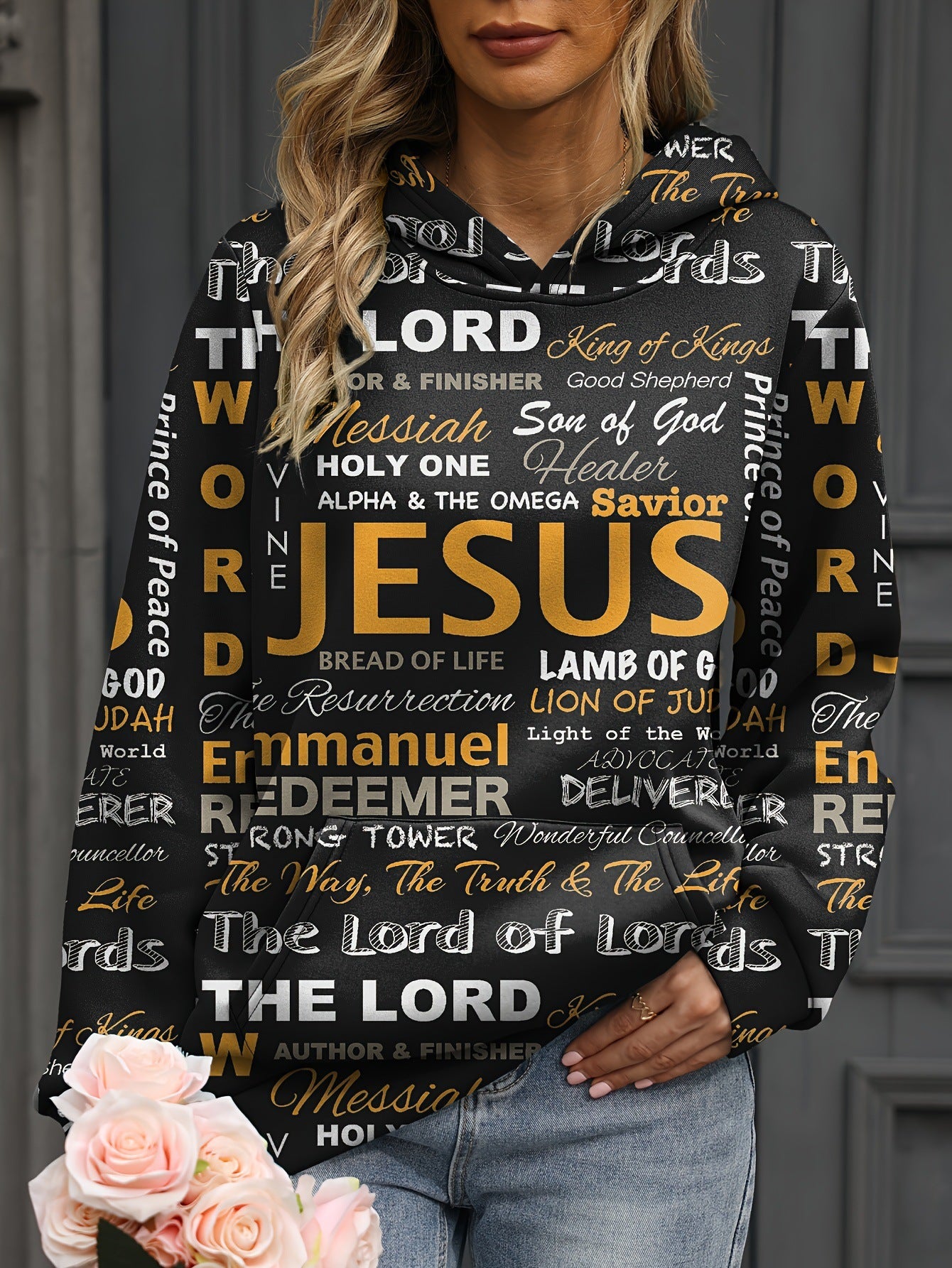 European And American Letter Print Hoodie Casual Kangaroo Pocket Long Sleeve Sweatshirt