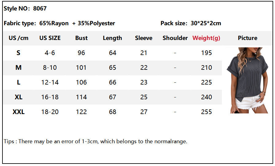 Round Neck Outside Seam Twist Strip Short Sleeve Loose