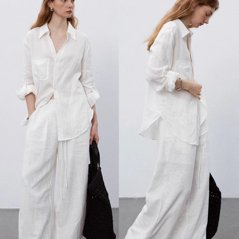 White Linen Shirt Women's Summer Thin Loose Top