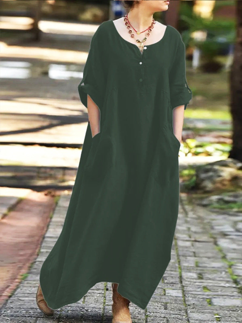 Women's Casual Cotton-Linen Loose Fit Swing Dress