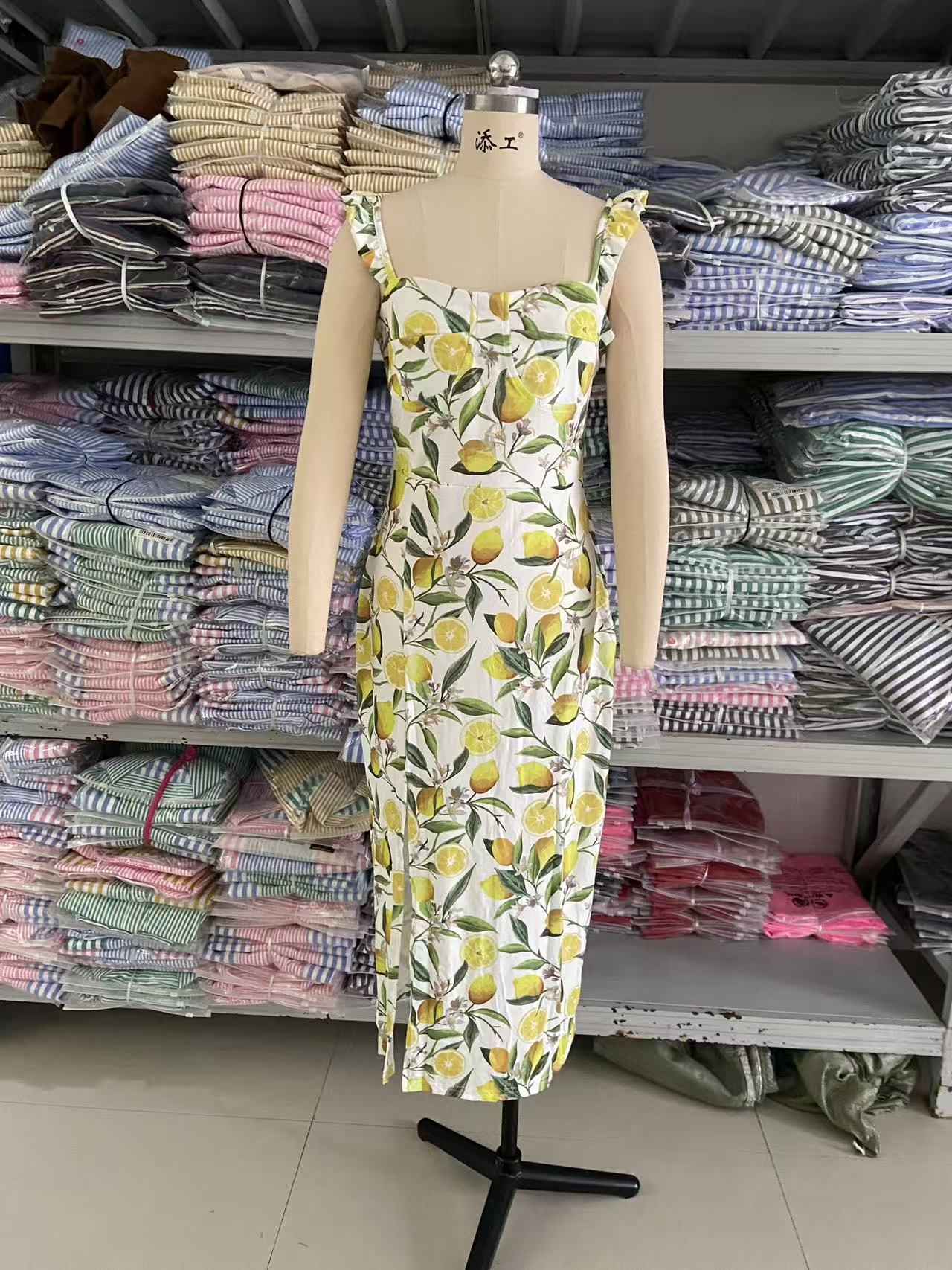 French Style Floral Strap Mid Length Split Womens Dress