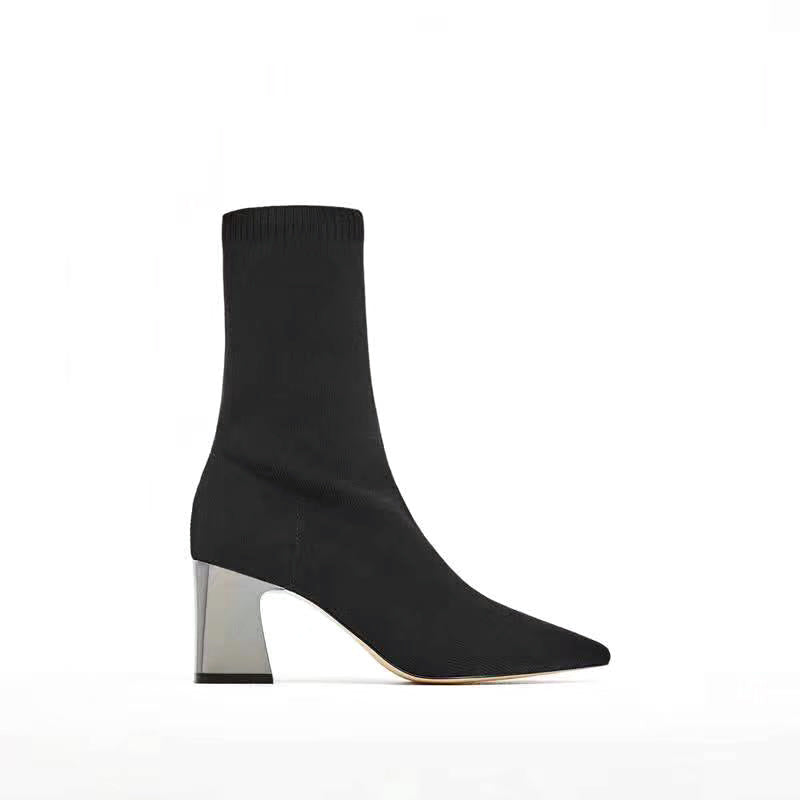 Net Red High Heeled Mid Tube All Match Single Boots