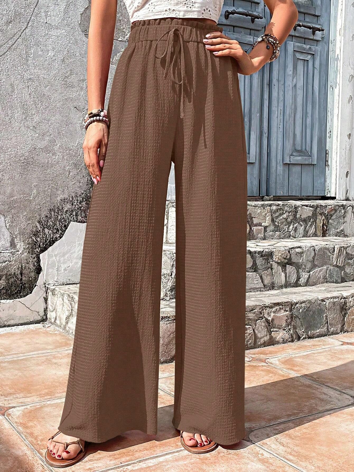 Fashionable All-match Bubble Plaid Casual Wide-leg Pants