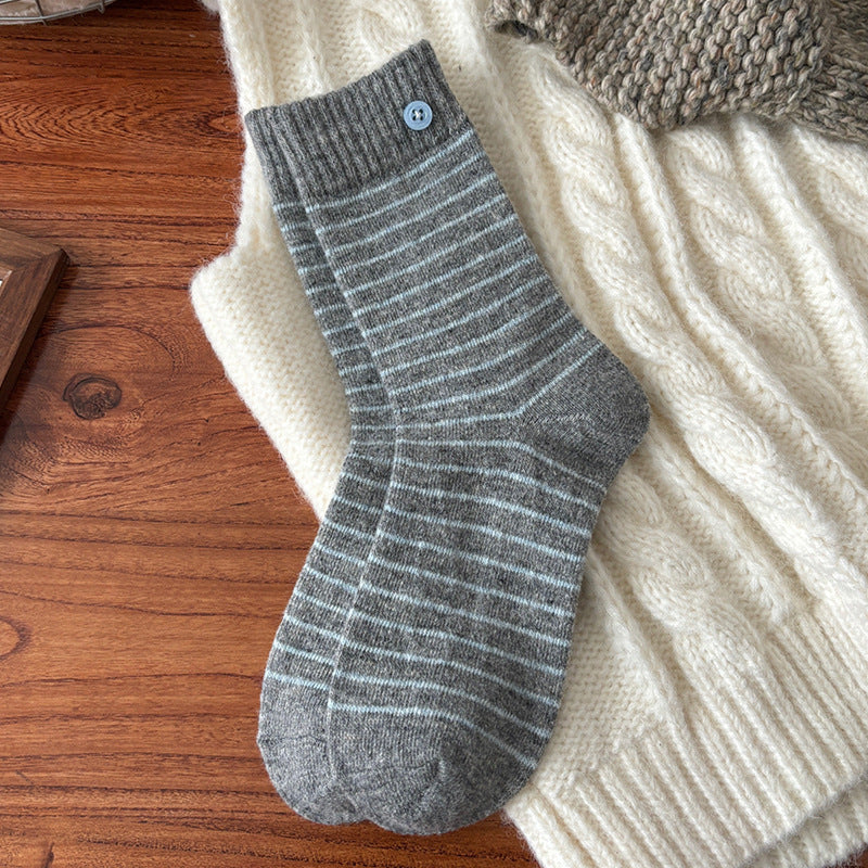 Ins-style Trendy Striped Cable-knit Mid-calf Socks