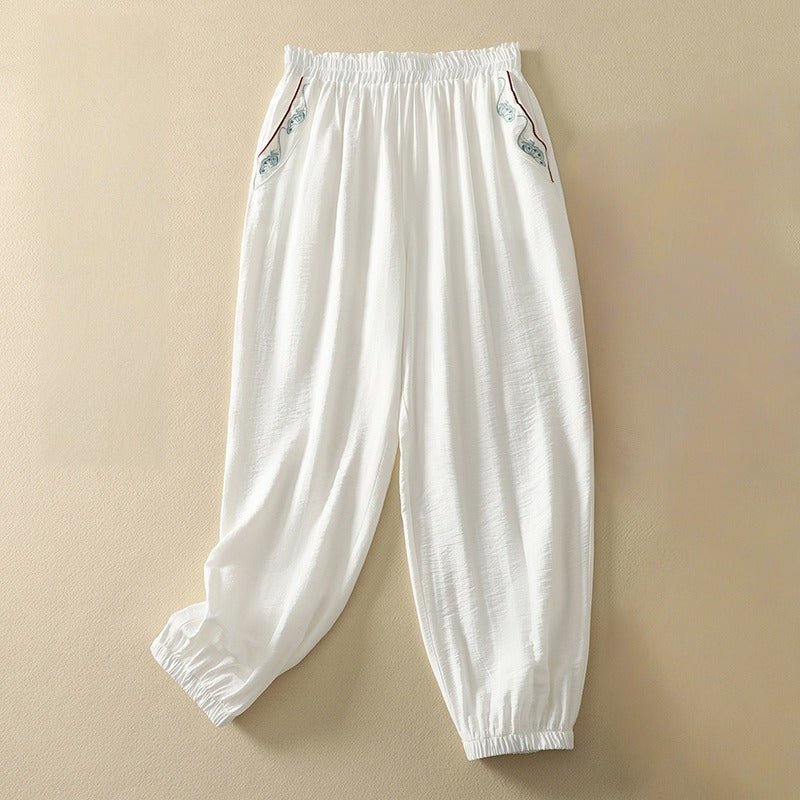 Womens Cotton Linen Cropped Harem Pants