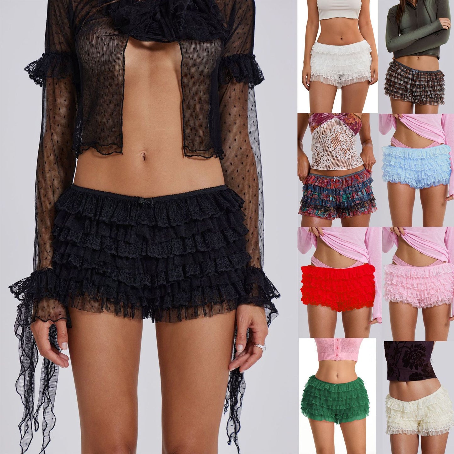 Flounced Wave Solid Color Lolita Low Waisted Shorts
