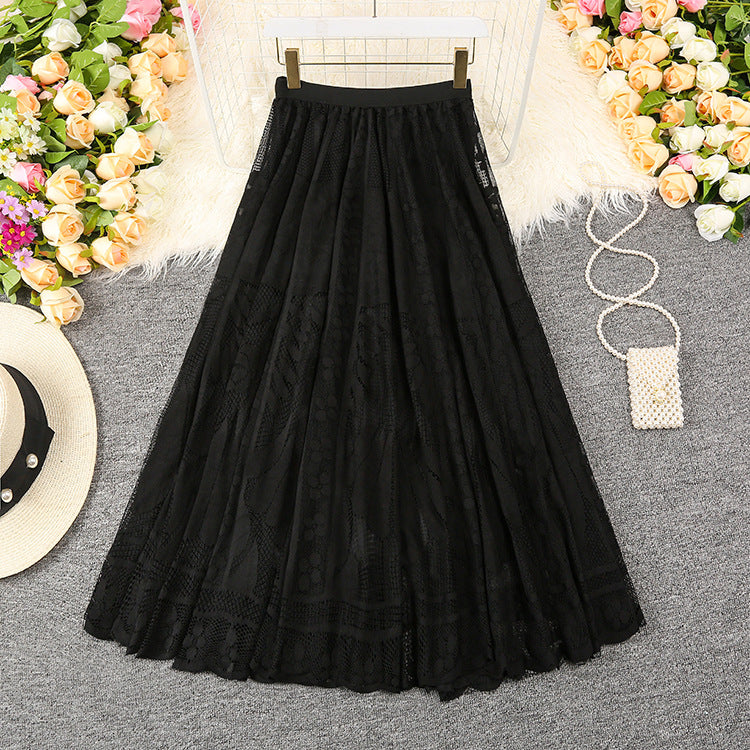 Women's Lace Crocheted Hollow-out Midi Skirt
