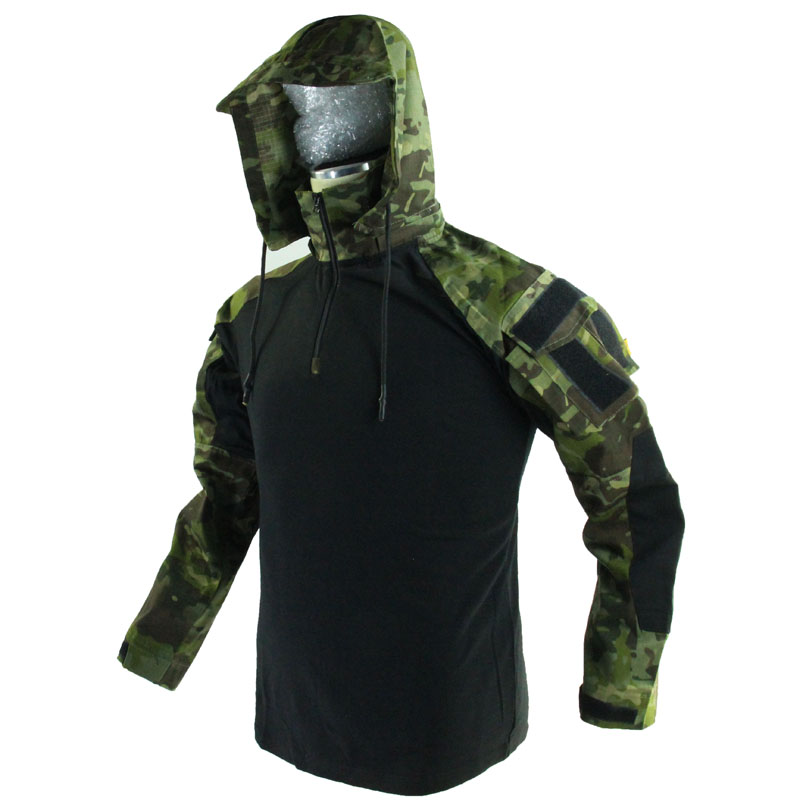 Detachable Hood With Zipper, CTP-style Long-sleeve Tactical Top