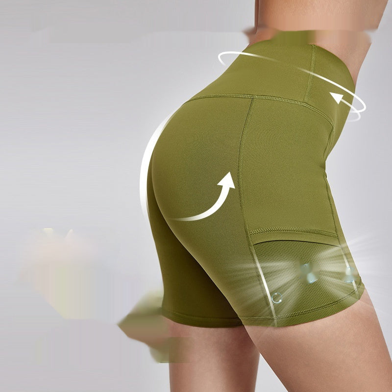 Lycra Nude Feel Antibacterial Sports Shorts Tight Pockets