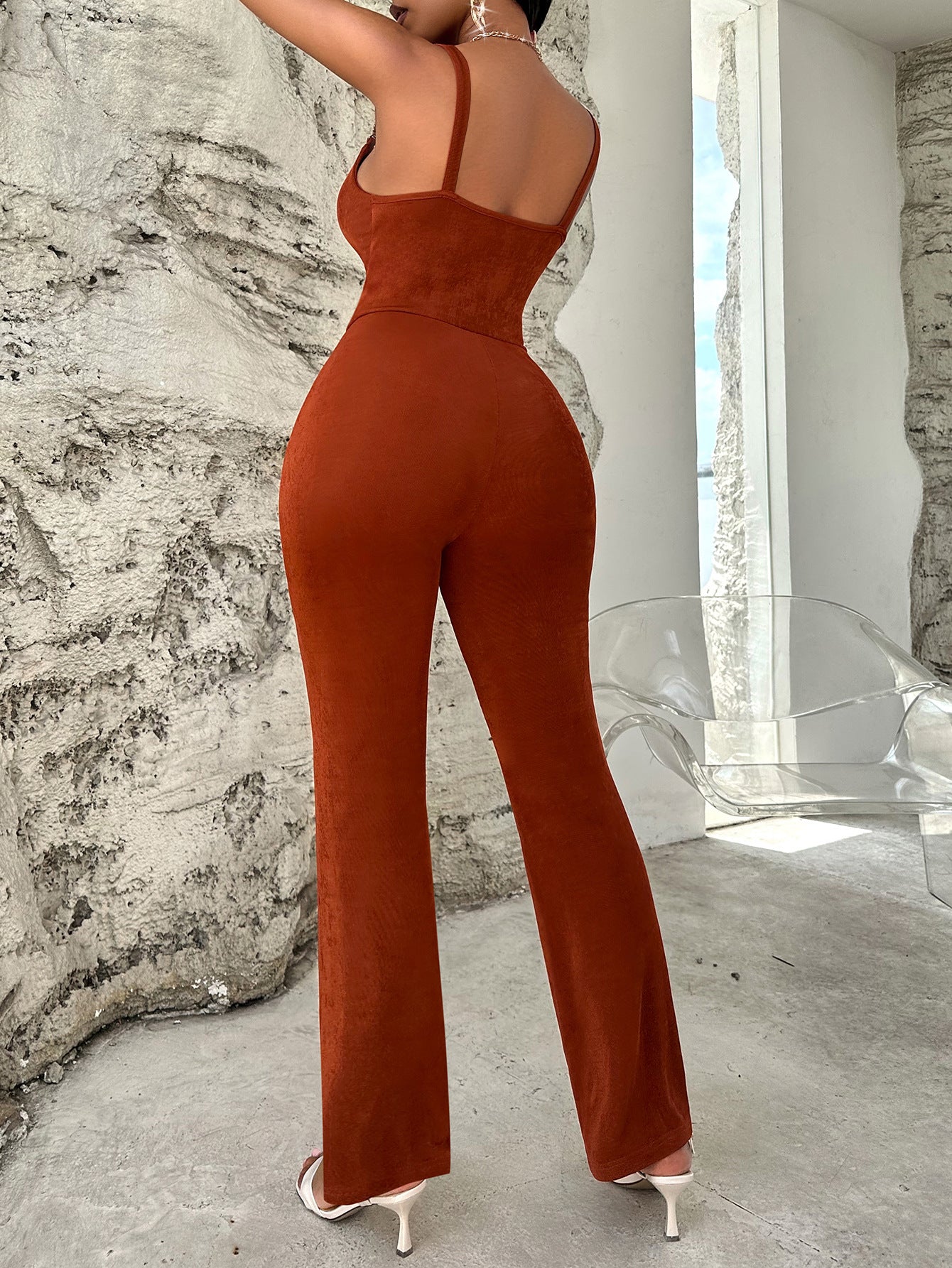Dame Tøj Sommer Afslappet Stil Ensfarvet Sling Metal Jumpsuit