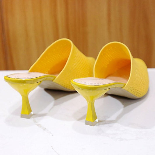 Women's Pointed Mid-heel Flying Woven Sandals And Slippers
