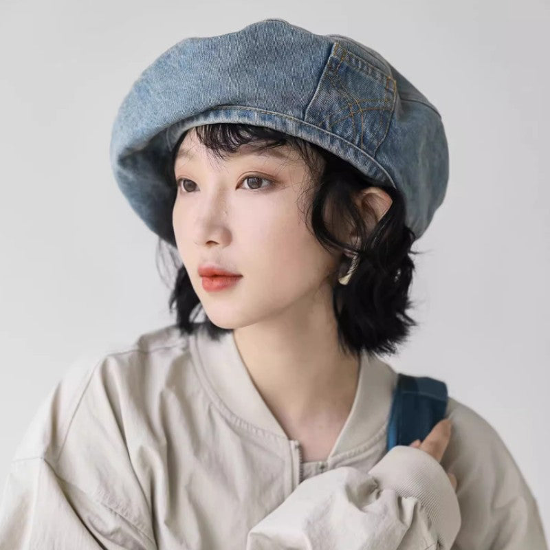 Denim Beret Women's Vintage Painter Hat