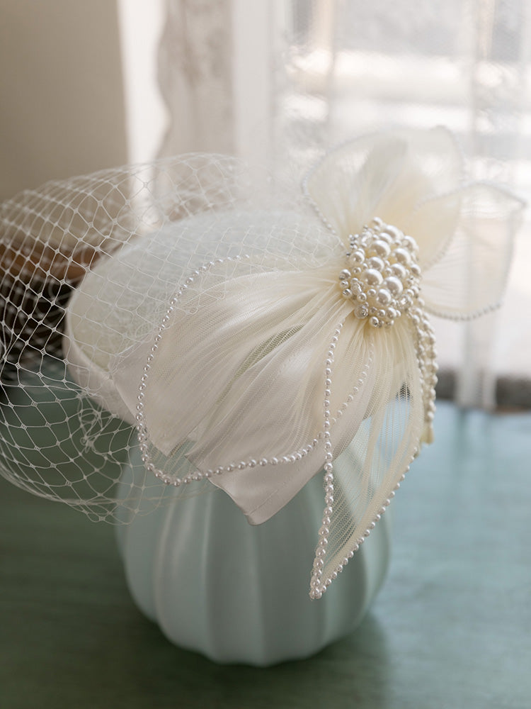Vintage Mesh White Pearl Hat