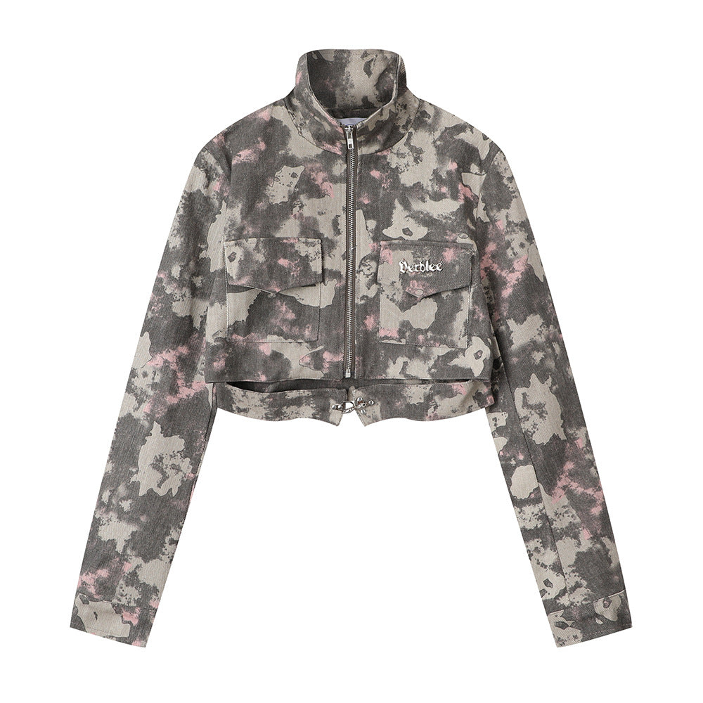Tie-dye Camouflage Stand Collar Jacket Male And Female Couples Wear High Street