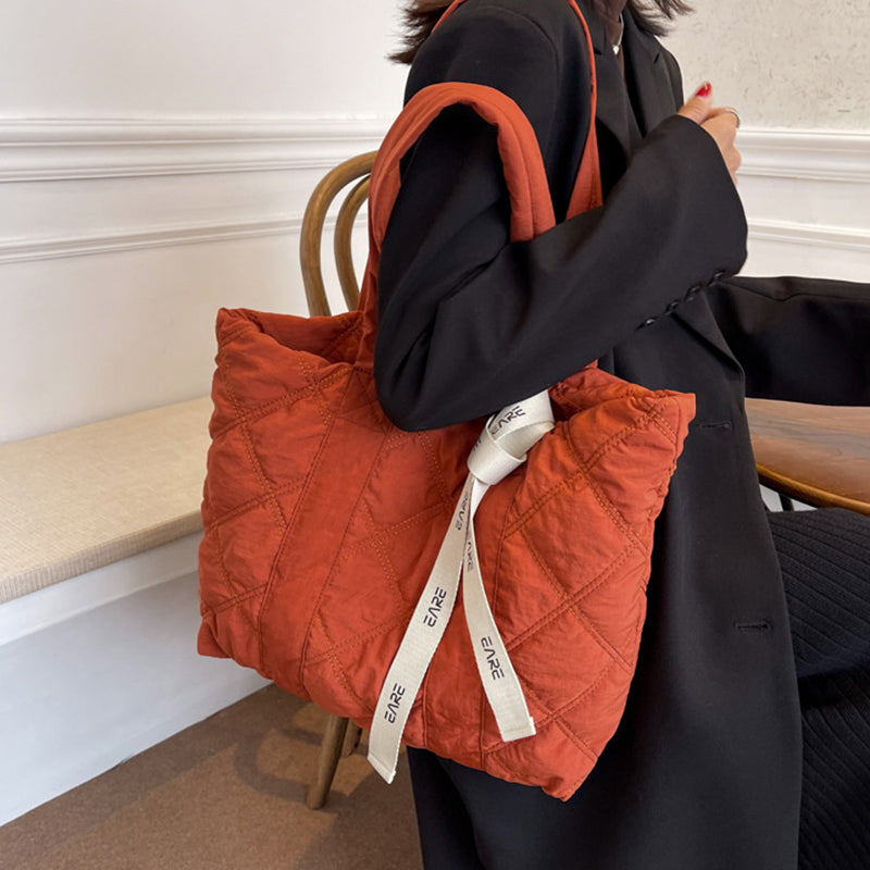 Winter Tote Bag For Women Sewing Rhombus Shoulder Bag High Capacity Commuting Shopping Bag Personalized Handbags