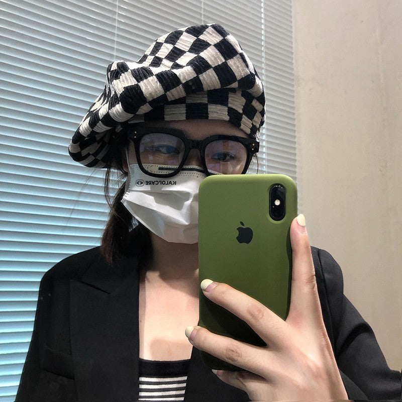 Versatile Retro Checkerboard Beret Female
