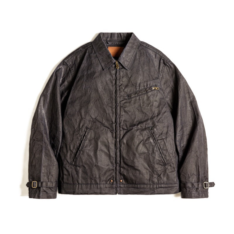 American Retro Four-generation Canvas Oil Wax Jacket Amekaji Tough Guy Zipper Short Coat