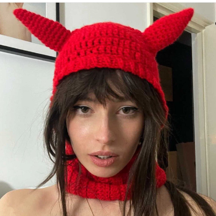 New Hand Crocheted Wool Hat Horn Style