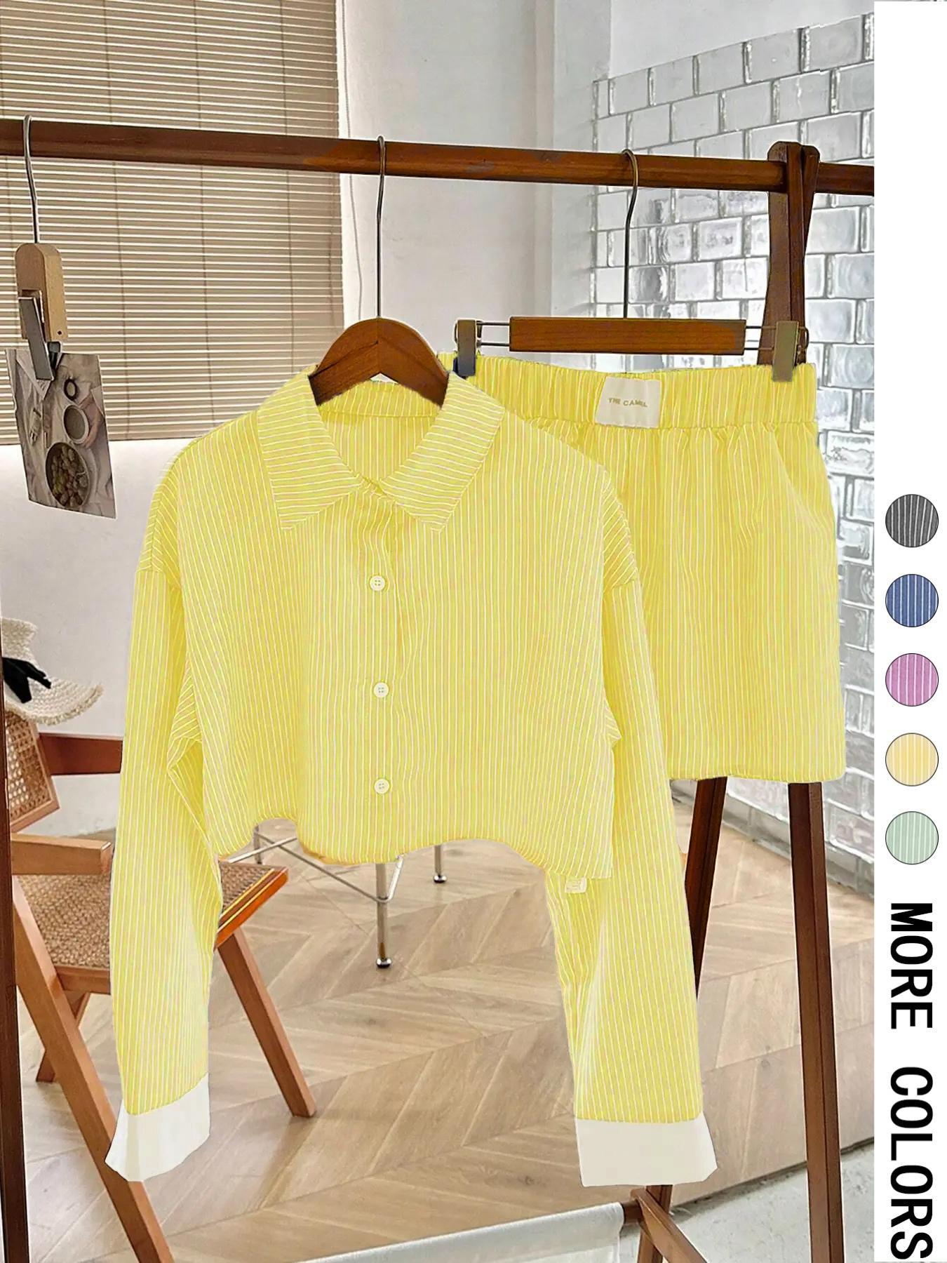 Womens New Color-Block Striped Long-Sleeve Set