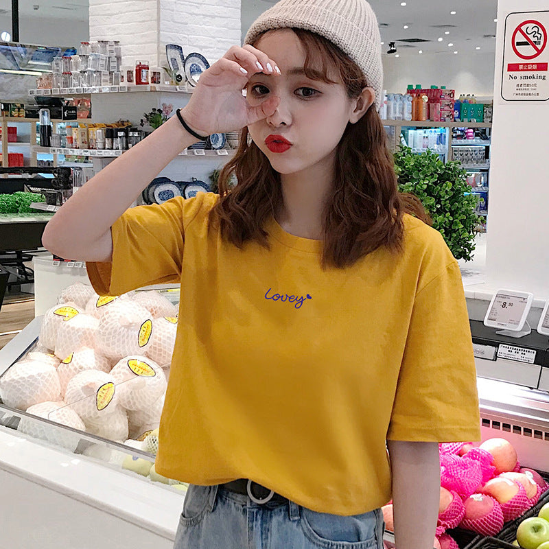 Letter Printed Cotton Half Sleeve Bottoming T-shirt