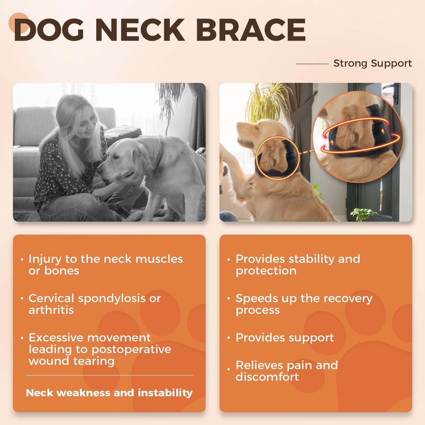 Dog Neck Brace Supports Cervical Vertebral Sprains Instability, Neck Brace For Dog Cervical Collar,Helps Puppy Recover