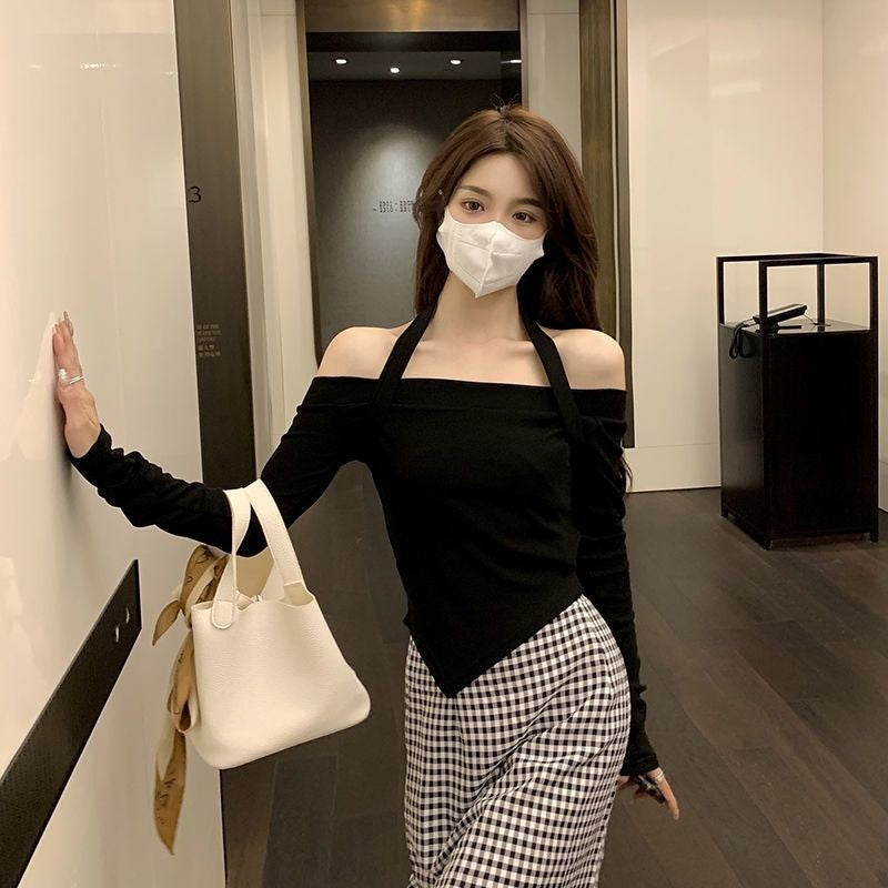 Irregular Cropped Slim-fit Long-sleeve Top