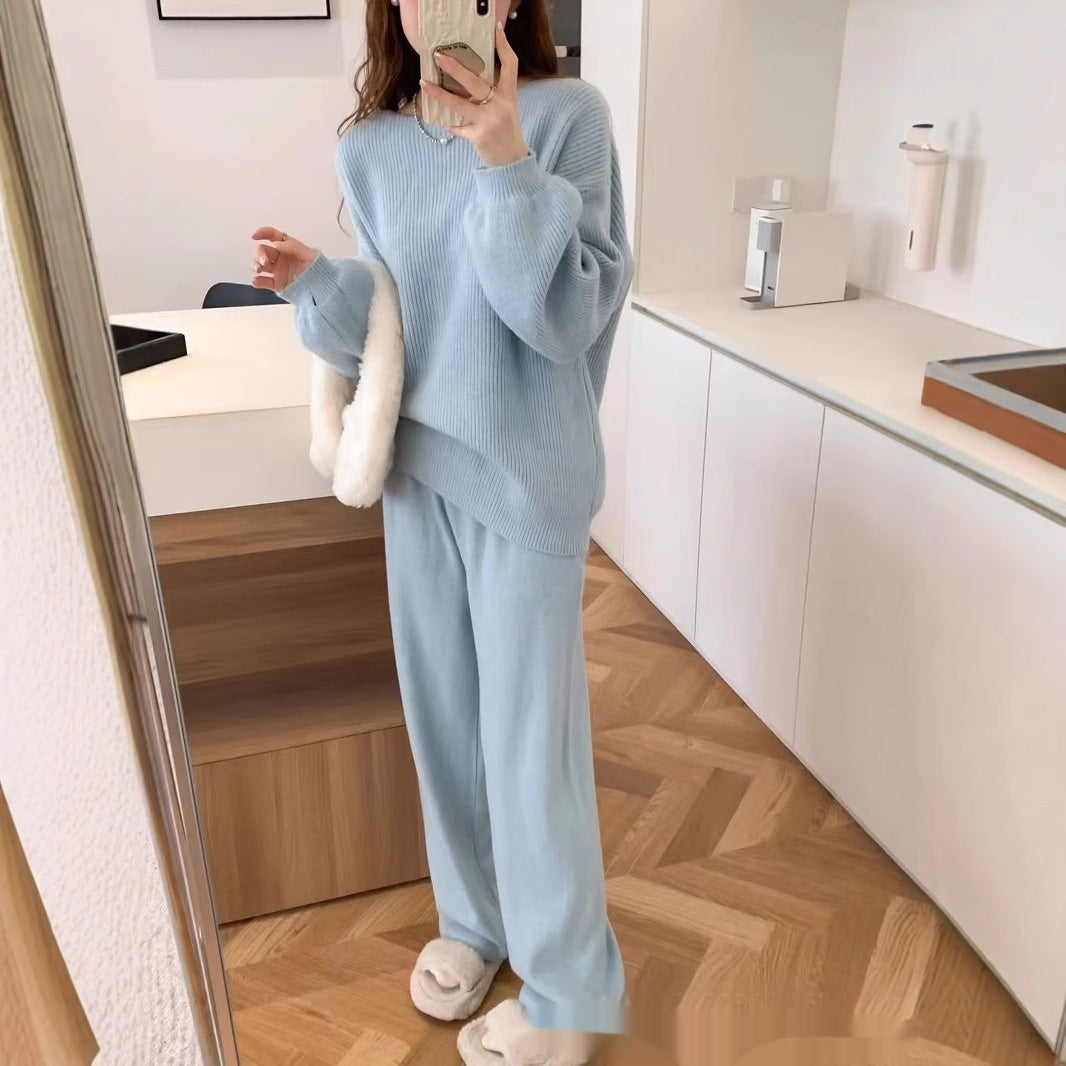 Knitting Suit Women's Round Neck Sweater Skirt Versatile Casual