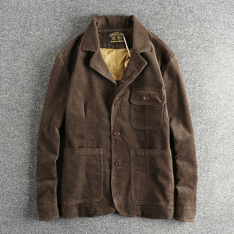 Heavy Amekaji Retro Washed Pure Cotton Corduroy Casual Jacket