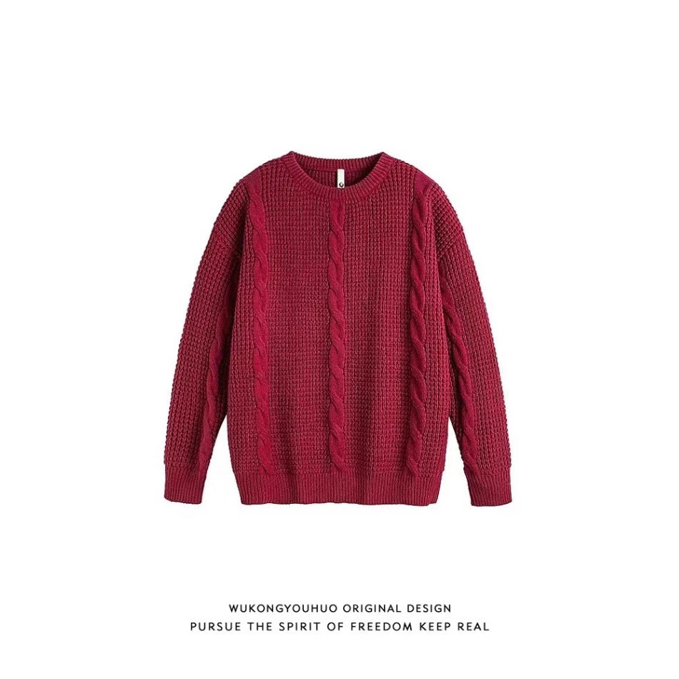 Efterår Og Vinter Twist Rund Hals Sweater Japansk Retro Simpel