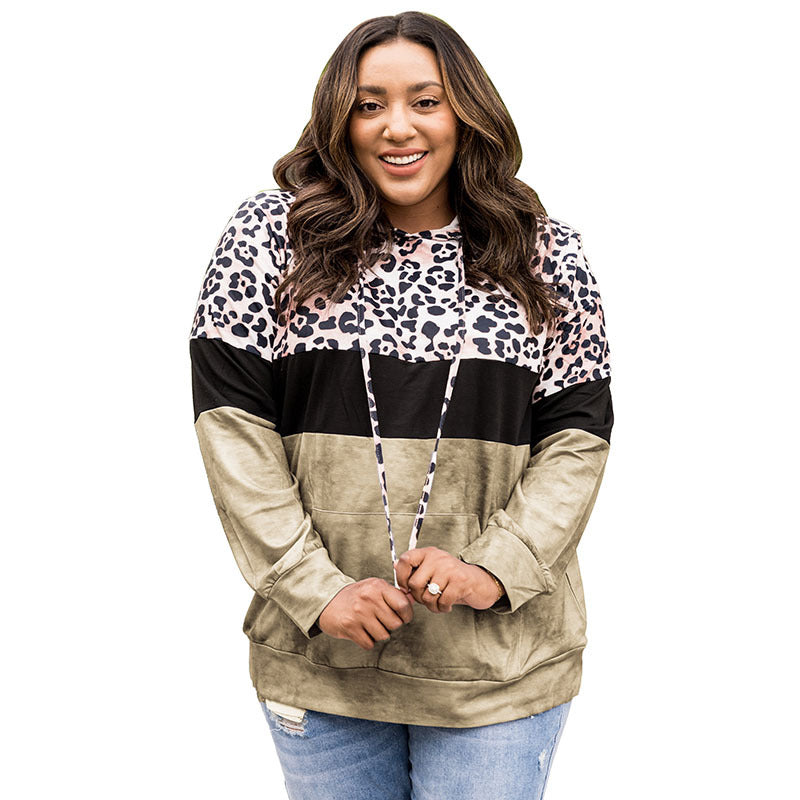 Efterår Leopardprint Kontrastfarvet Hættetrøje i Casual Stil til Kvinder